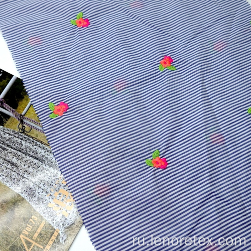 Полосовая пряжа окрашена тканая 100% хлопок цветочная вышивка ткань